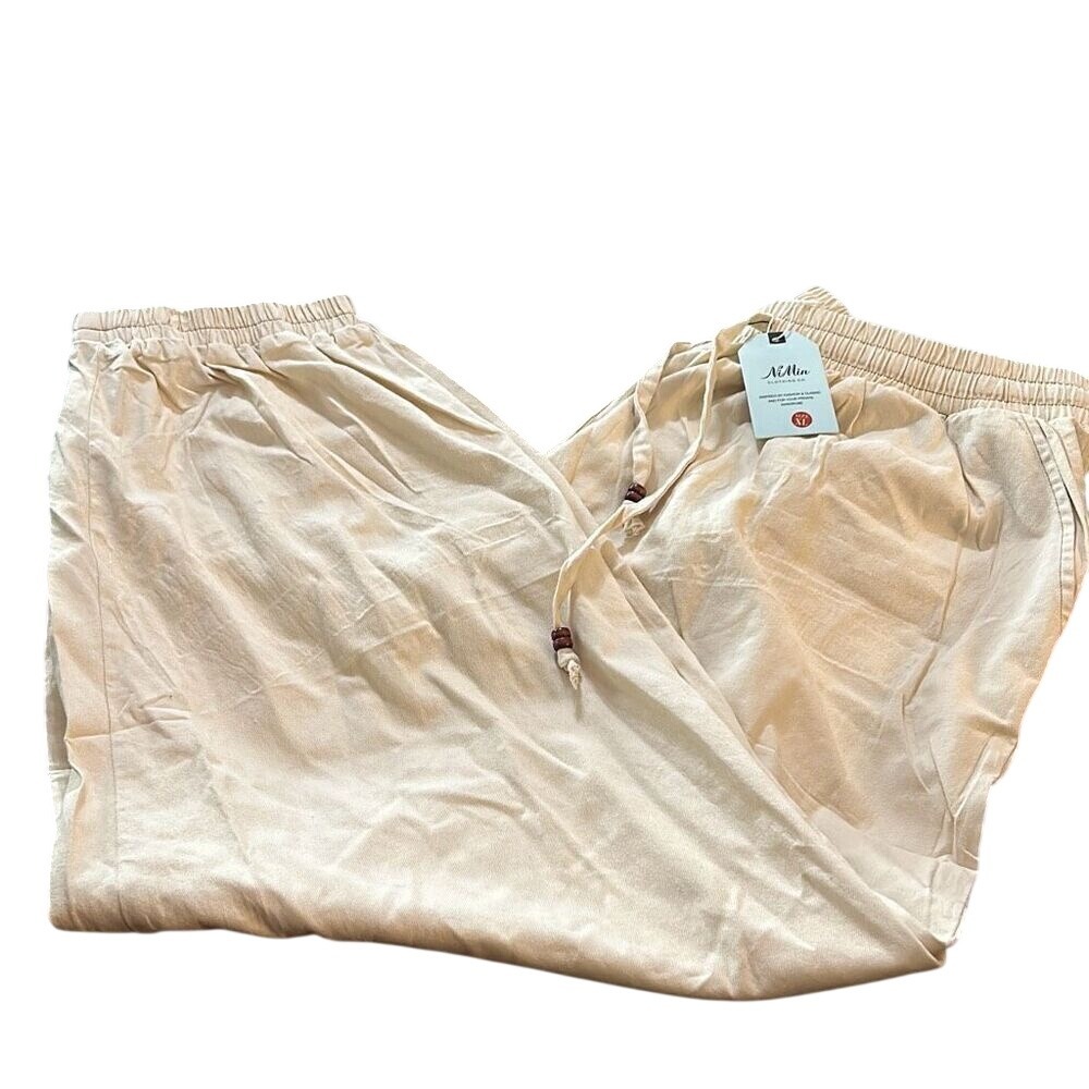 Nimin Womens Size XL Cream Solid Elastic Waist Joggers.‎ NWT